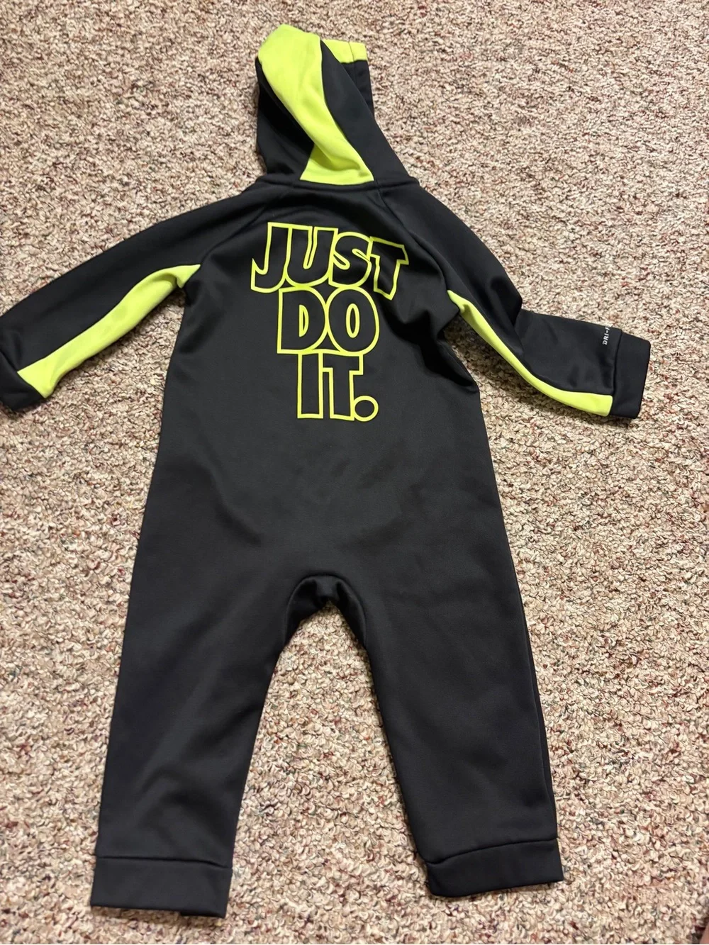Nike Kids Black and Neon Yellow 'Just Do It' One-Piece with hood